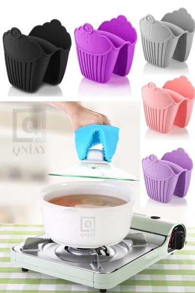 QNİAY Pratik El Yakmaz Fırın Eldiveni Silikon Kaymaz Su Geçirmez Yanmaz Silik...