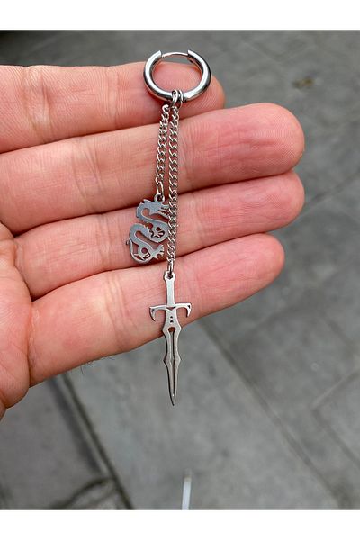 Köstebek High Quality Stainless Steel Sworded Dragon Pendulum Earrings
