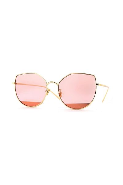 Angel Eyes Women's Sunglasses Geometric Design Gold Frame Pink Glass