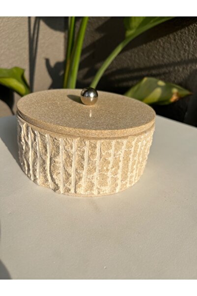 MIARIK DESIGN & DEKORASYON Dekoratif Mermer Taş Kutu Gümüş Top Pirinç Kulp De...