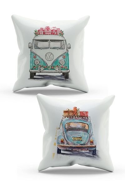 Moud's 2-Piece Combination Suede Throw Pillow Cover with Double Sided Printed Vosvos Pattern