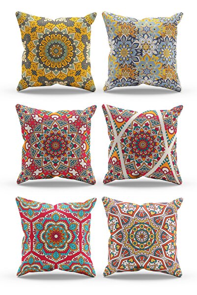 Moud's Husă de pernă combinată din piele întoarsă, 6 piese, cu model India im...