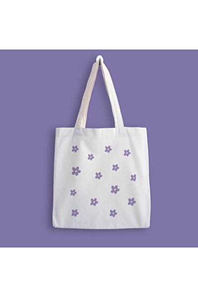 designedfy Geantă mov din pânză cu mini flori imprimate