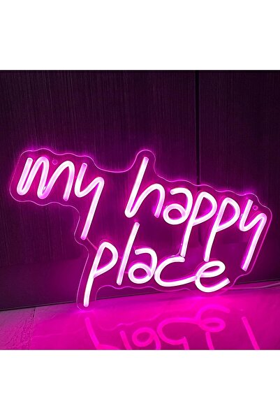 dekoraven My Happy Place Neon Tabela Neon Yazı Dekoratif Aydınlatma