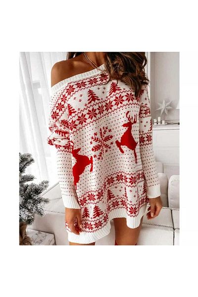 Bracha Pulover tricotat cu modele jacquard de Anul Nou