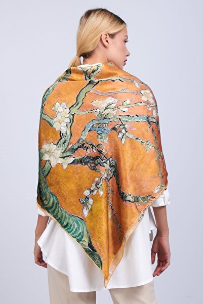 Nomads Felt Silk Shawl| Gold| 140 cm| Van Gogh Almond Tree| Nomads Felt