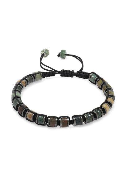 Tesbihane Cylinder Cut Macrame Braided Agate Hematite Combination Natural Stone Women's Bracelet