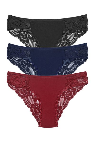 Zena Slip 3 Piese Bumbac Laturile și La Spate dantelă Chilote damă 