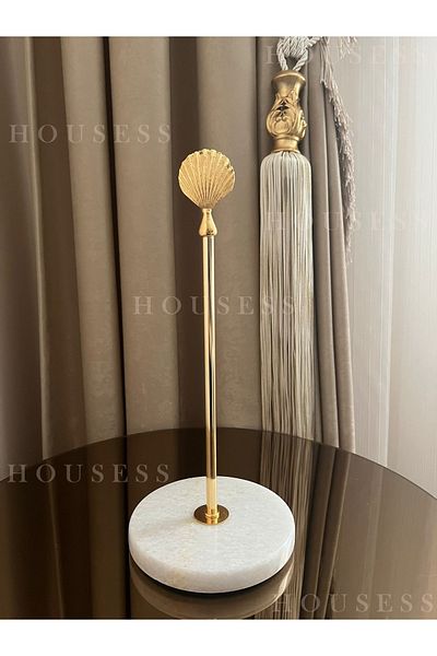 Housess Suport pentru prosoape de hârtie din marmură Suport pentru șervețele brodat Oyster decorativ auriu