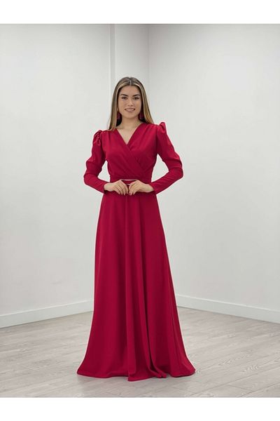 giyimmasalı Crepe Fabric Double Breasted Collar Kiloş Dress Red