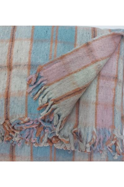 BATIYÜN Skoç Oversize Wool Blanket - Blue / White / Orange - Pattern No: 12