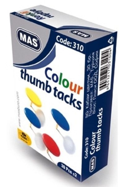 Mas Pack of 36 Pushpins Mixed Color PVC Coated
