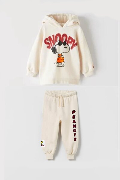 Pink Hippo Kids Snoopy Peanuts Baskılı Kapüşonlu Çocuk Alt Üst Eşofman Takım