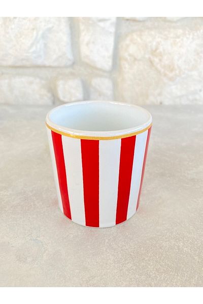 Vivas Red Vertical Striped Double Turkish Coffee Cup Handleless Cup