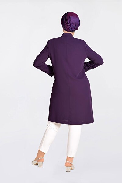 TRENDTESETTÜR Жіночий тренчкот з фіолетовими манжетами та коміром з мереживною обробкою 1288