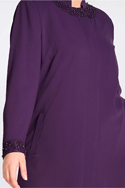 TRENDTESETTÜR Жіночий тренчкот з фіолетовими манжетами та коміром з мереживною обробкою 1288