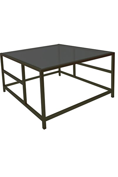 entemiz Camlı Kare Orta Sehpa Füme Temperli Camlı