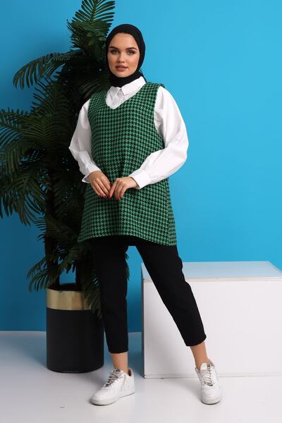 CNG MODA Women's Houndstooth Patterned Tweed Sweater