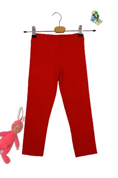 X-Joy Girl's 1-9 Years Plain 2 Thread Combed Cotton Ribbed Inside Tights Red