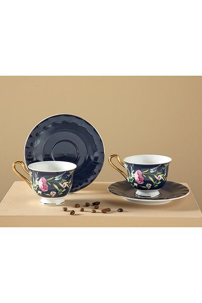 English Home Vanilla New Bone China 4-Piece 2-Person Coffee Cup Set 90 ml Navy Blue