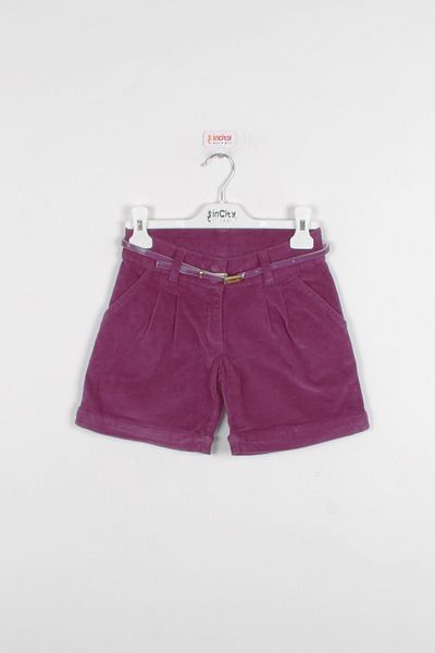 incity Girl's Purple Corduroy Shorts with Belt Detail