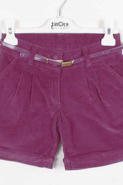 incity Girl's Purple Corduroy Shorts with Belt Detail