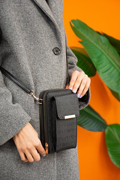 Paul Brand Geantă portofel neagră pentru femei cu curele încrucișate cu compa...