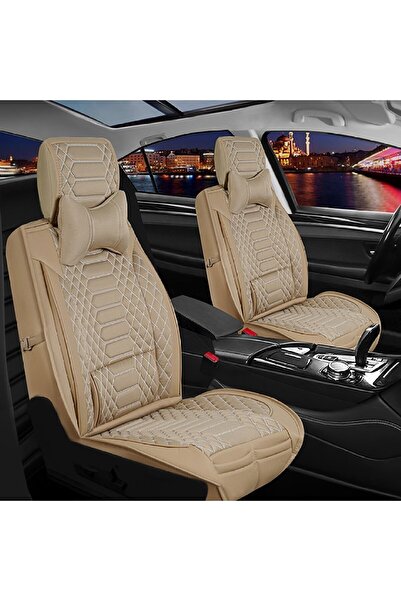Generic Brand Fiat Bravo Luxury Leather Car Seat Cover Front/Rear Set Beige