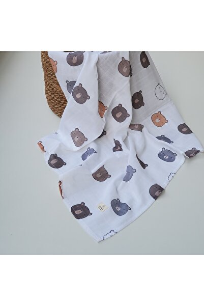 Organik Pamuk Müslin Örtü - Bear 90×90