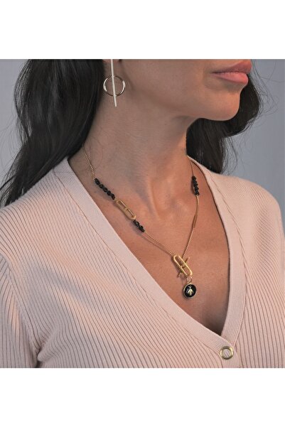 Atelier Sriza Makrome Örgülü Altın Kaplma Zincir Kolye "bee B"