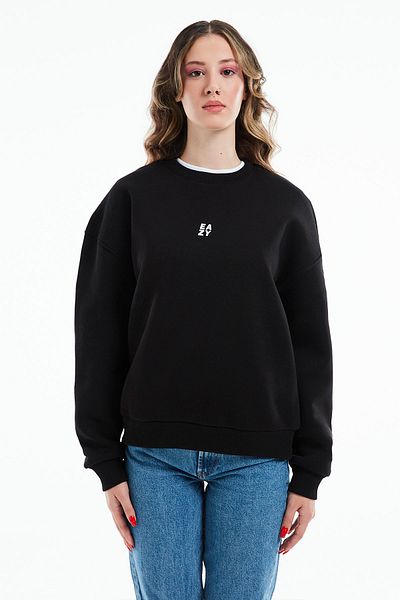 Eazy Co Hanorac gros Eazy Basic Oversize, unisex, negru, cu gât crew