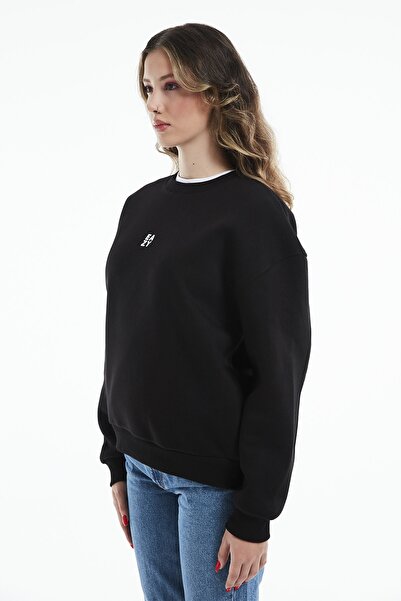 Eazy Co Hanorac gros Eazy Basic Oversize, unisex, negru, cu guler rotund