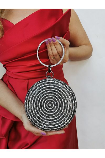 NAZART Γυναικείο Στρογγυλό Πλατινένιο Πέτρινο Βραχιόλι Αξεσουάρ Βραδινό Φόρεμα Clutch Τσάντα Portfolio