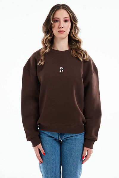 Eazy Co Hanorac gros Eazy Basic Oversize, unisex, maro închis, cu decolteu rotund