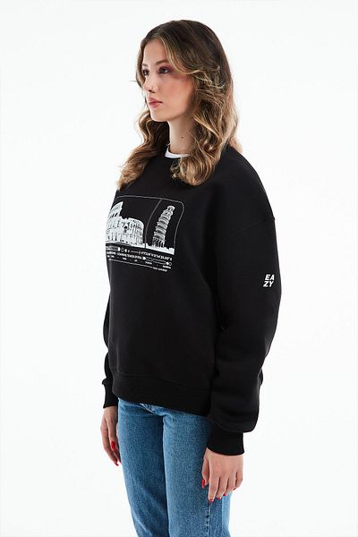 Eazy Co Hanorac gros unisex negru cu gât crew oversize Eazy Italy