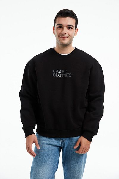 Eazy Co Eazy Clothes Oversize Unisex Negru Crewneck Hanorac gros