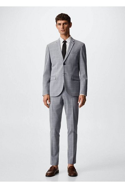 MANGO Man Super Slim Fit Checkered Tailored Trousers
