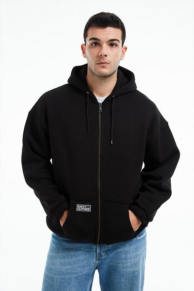 Eazy Co Jachetă cu glugă supradimensionată Eazy Premium Cardigan gros unisex negru