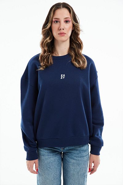 Eazy Co Φούτερ Eazy Basic Oversize Unisex Navy Blue Crew με χοντρή λαιμόκοψη