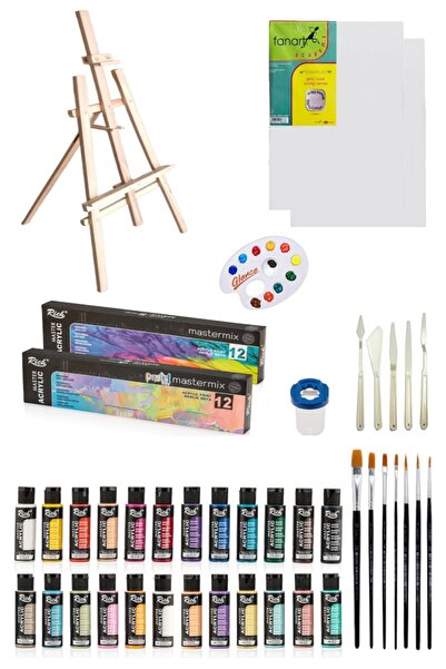 GLANCE 3 Ayaklı Şövale Rich Master Mix 60 Cc Akrilik 12 Li Canlı Renkler Pastel Renkler Şövale Seti