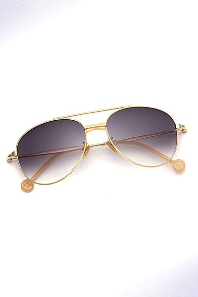 Angel Eyes Women's Sunglasses Drop Design Bridge Detailed Gold Frame Black Glass