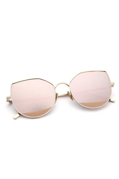 Angel Eyes Women's Sunglasses Geometric Design Gold Frame Pink Mirrored Glass