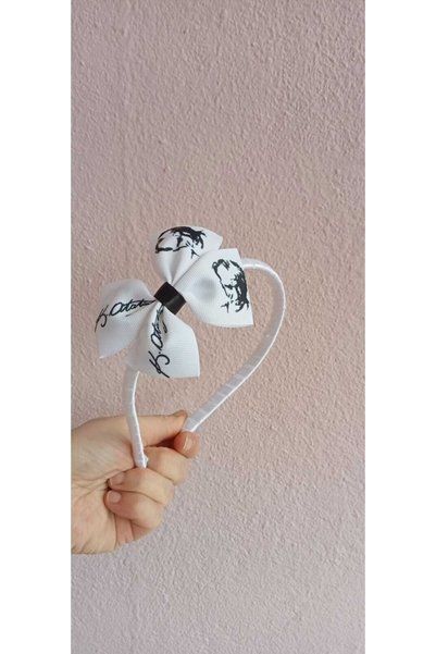 Sare Çocuk Giyim White Ataturk Printed Children's Crown Buckle