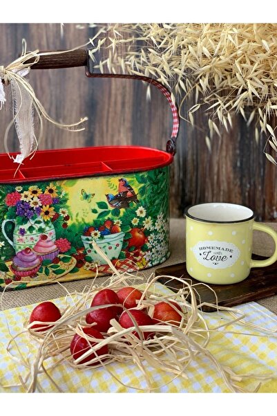 Handmadesign Bahar Bahçe Temalı Kuşlu Çiçekli Galvaniz Çok Amaçlı Bölmeli Sep...