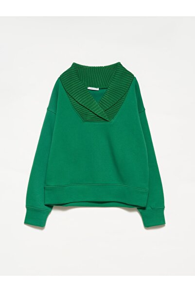Dilvin 40102 Triko Garnili Sweatshırt-yeşil
