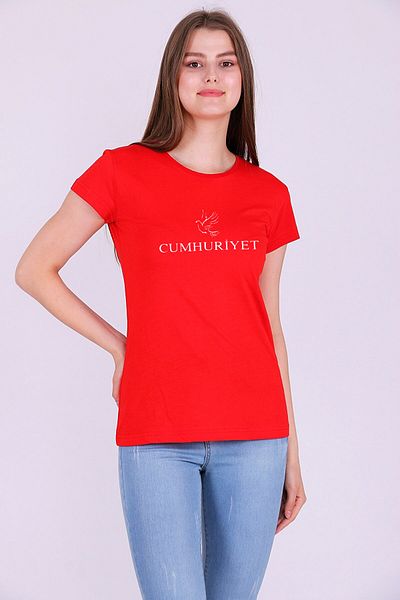 Tshirthane Tricou roșu cu imprimeu Republic pentru damă