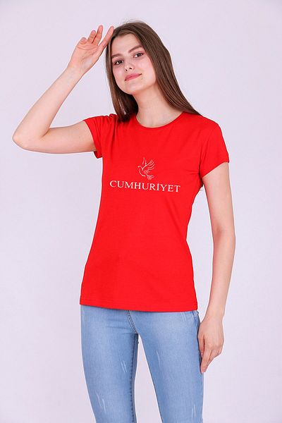 Tshirthane Tricou roșu cu imprimeu Republic pentru damă