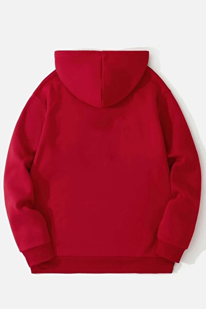 Trend Sizde Унисекс червена блуза с качулка и принт „Атланта“