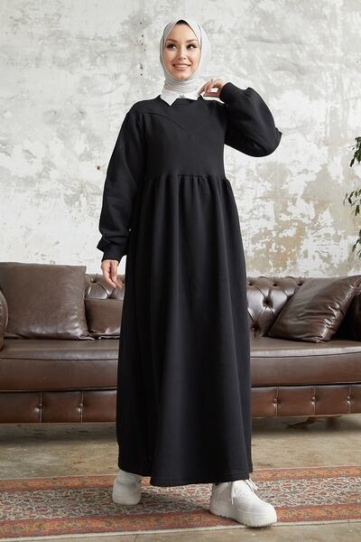 InStyle Elenor Balon Kol Tesettür Elbise - Siyah