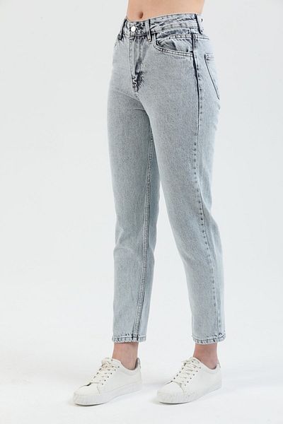 BROSERER Orina Women's Light Blue Snow Washed High Waist Denim Mom Jeans Boyfriend